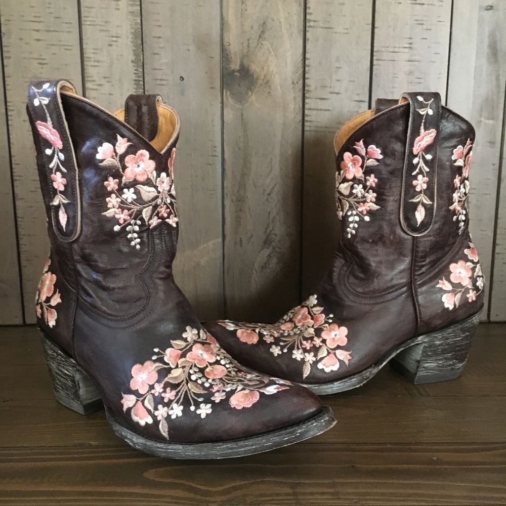 Old Gringo Brown and Pink Floral Embroidered Boots